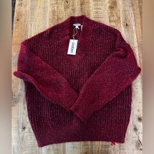 Argent burgundy Red Knit cotton alpaca and wool V neck Sweater in Marl Yarn XL